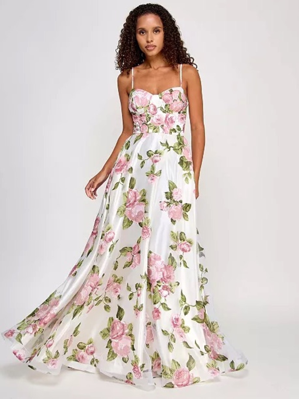 Women's Pink Floral Spaghetti-Strap Maxi Dress